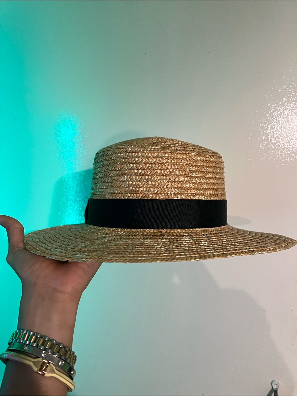 Two Lack Of Color Tan Straw Hat and rancher hat